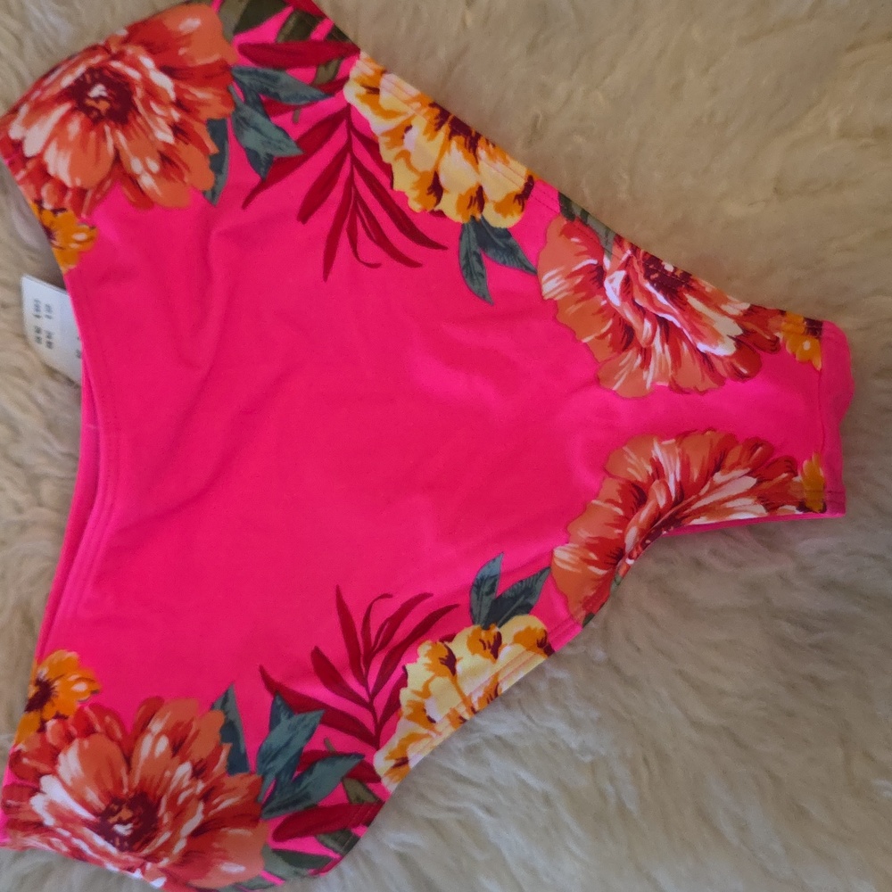 NWT Hollister Pink Tropical Floral Bikini Bottoms High Waisted Size Small BS31 - Picture 3 of 4